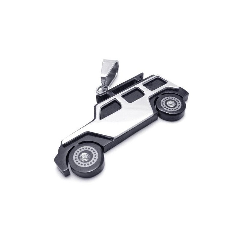 Collar Con Colgante De Jeep De Titanio Puro Y Plata Negra Para Hombre