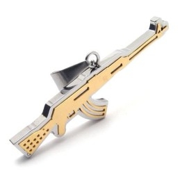 Collar Con Colgante De Rifle Ak47 De Titanio Puro Dorado Para Hombre