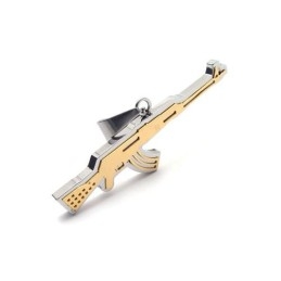 Collar Con Colgante De Rifle Ak47 De Titanio Puro Dorado Para Hombre