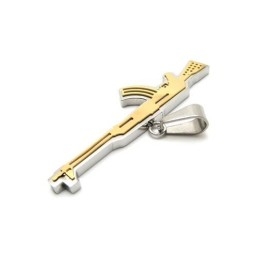 Collar Con Colgante De Rifle Ak47 De Titanio Puro Dorado Para Hombre
