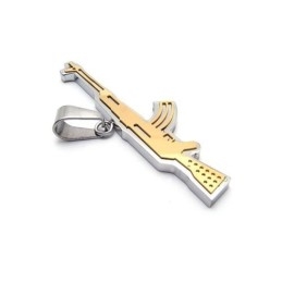 Collar Con Colgante De Rifle Ak47 De Titanio Puro Dorado Para Hombre