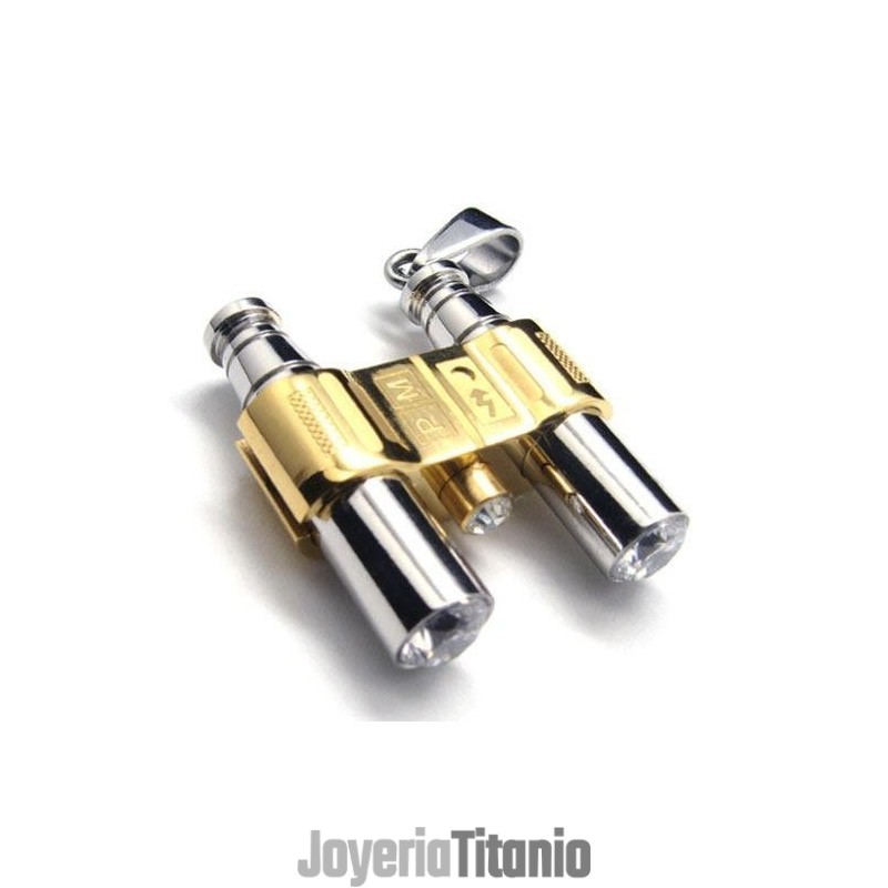 Collar Con Colgante De Binoculos De Titanio Puro Y Plata Dorada