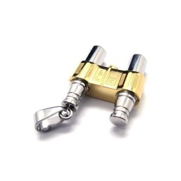 Collar Con Colgante De Binoculos De Titanio Puro Y Plata Dorada