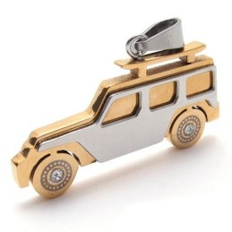 Collar Con Colgante De Jeep De Titanio Puro Dorado Para Hombre