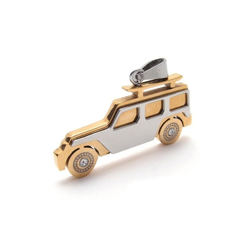 Collar Con Colgante De Jeep De Titanio Puro Dorado Para Hombre