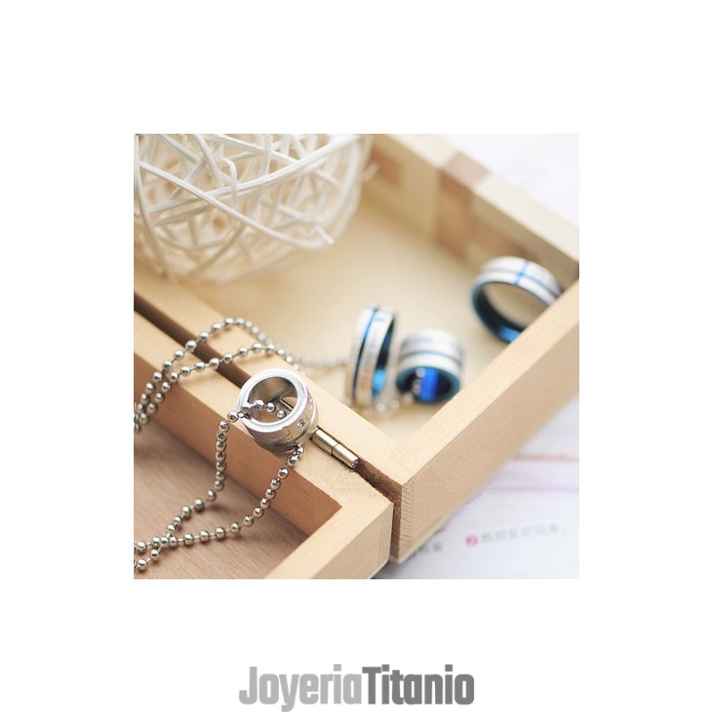 Collar Con Colgante De Titanio Con Forma De Círculo Y Anillos De Corazón "Love Only You"