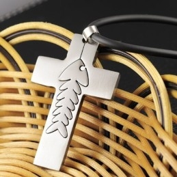 Colgante De Cruz De Titanio Con Diseño De Espina De Pescado De Moda