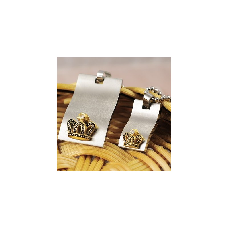 Collares De Titanio Con Colgantes Y Corona De Oro Para Amantes De Los Corazones Collares De Titanio Con Colgantes Y Corona De Oro Para Amantes De Los Corazones