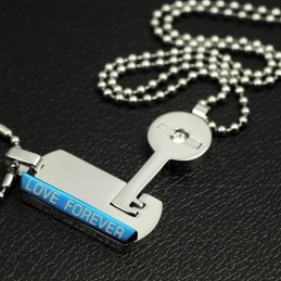 Collar Con Colgante De Titanio "Candado Y Llave" Para Amantes De Los Corazones