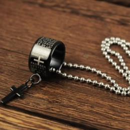 Anillo De Regalo De Moda Y Colgante De Collar De Titanio Negro Con Cruz