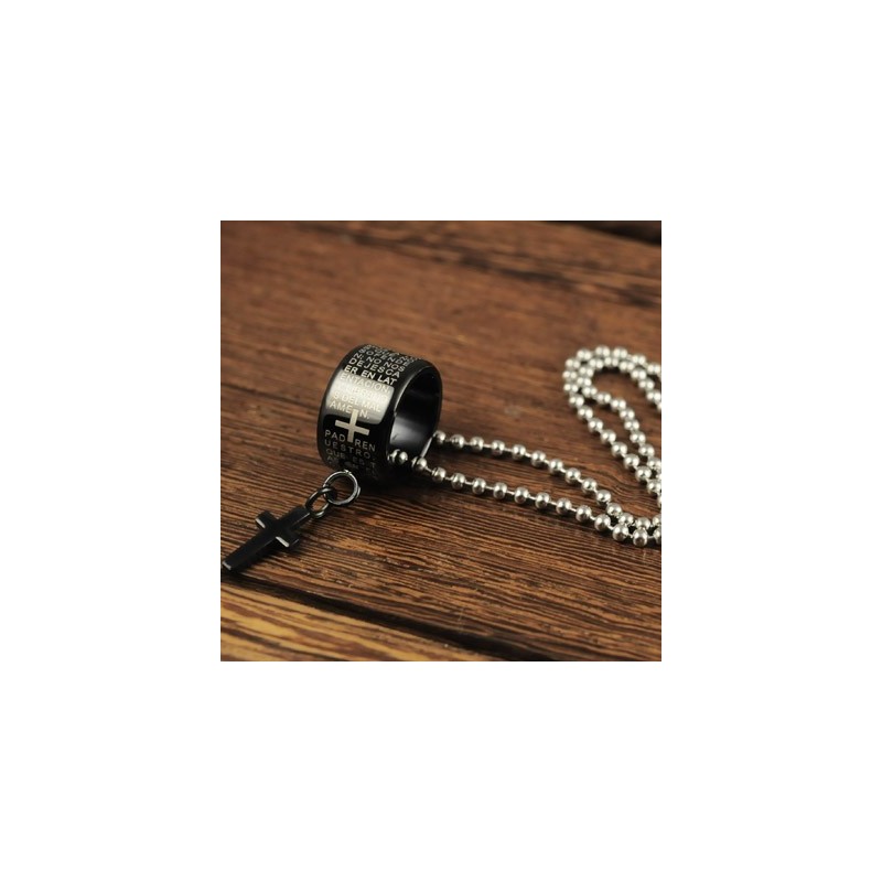 Anillo De Regalo De Moda Y Colgante De Collar De Titanio Negro Con Cruz Anillo De Regalo De Moda Y Colgante De Collar De Titanio Negro Con Cruz