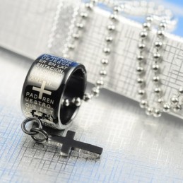 Anillo De Regalo De Moda Y Colgante De Collar De Titanio Negro Con Cruz