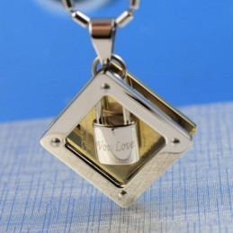 Colgante De Collar De Titanio Con Candado De Corazón Wow Love