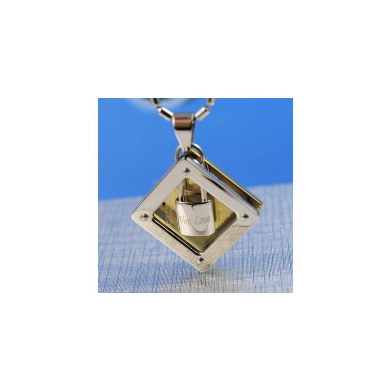 Colgante De Collar De Titanio Con Candado De Corazón Wow Love