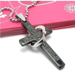 Collar Con Colgante De Acero De Titanio Negro Con Cruz De Corazón Y Biblia De Cool Man (Nuevo)