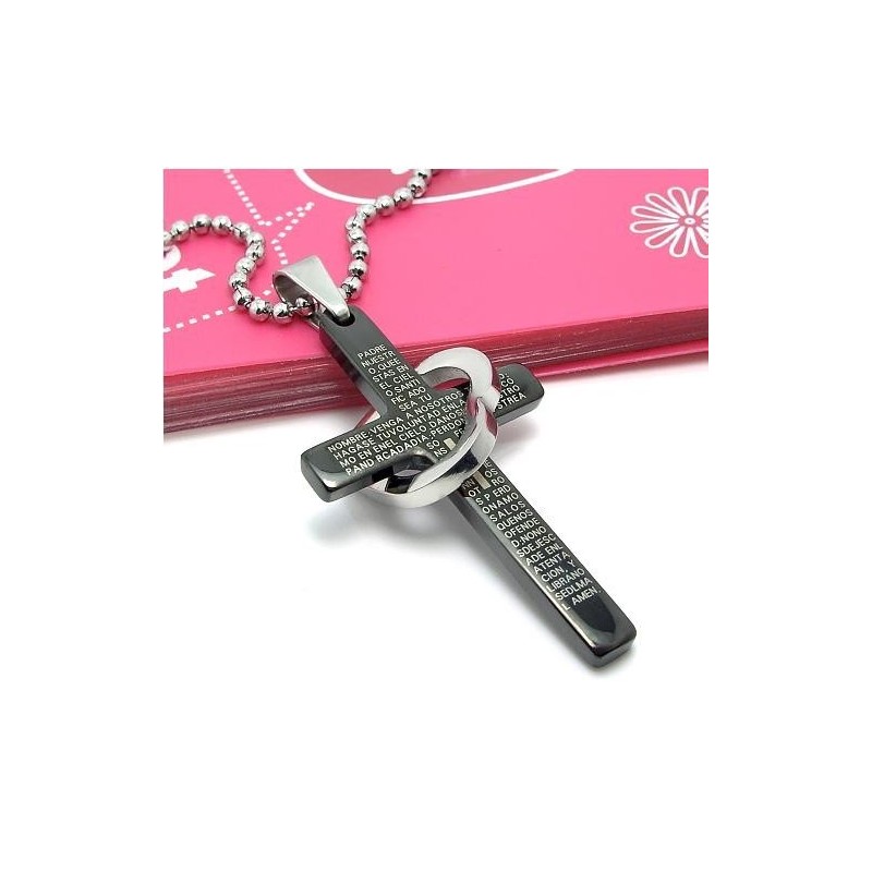 Collar Con Colgante De Acero De Titanio Negro Con Cruz De Corazón Y Biblia De Cool Man (Nuevo) Collar Con Colgante De Acero De Titanio Negro Con Cruz De Corazón Y Biblia De Cool Man (Nuevo)