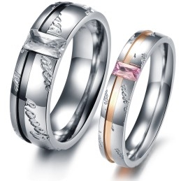 Anillo De Titanio De Excelente Calidad Para Amantes Con Diamantes De Imitación.