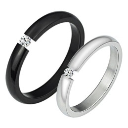Anillo De Titanio Blanco Y Negro De Alta Calidad Para Amantes Con Diamantes De Imitación.