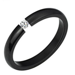 Anillo De Titanio Blanco Y Negro De Alta Calidad Para Amantes Con Diamantes De Imitación.