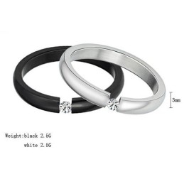 Anillo De Titanio Blanco Y Negro De Alta Calidad Para Amantes Con Diamantes De Imitación.