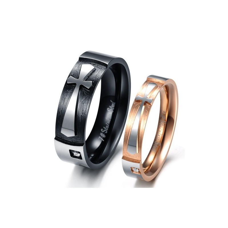 Anillo De Titanio Con Cruz De Calidad Estable Para Amantes