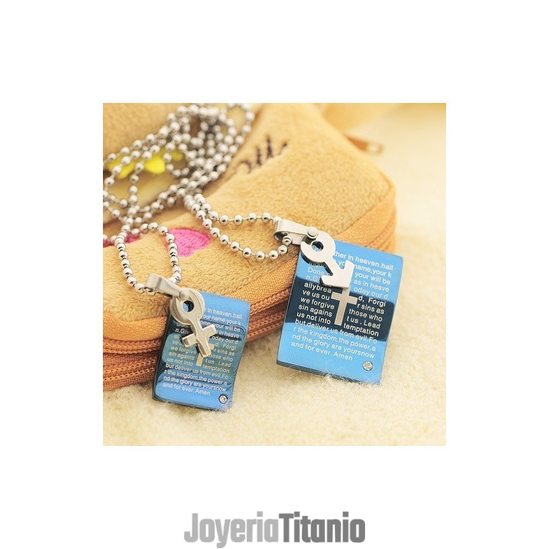 Collar Con Colgante De Pareja De Novios Con La Biblia Azul De Moda Collar Con Colgante De Pareja De Novios Con La Biblia Azul De Moda