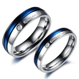 Anillo De Titanio Blanco Y Azul Con Diamantes De Alta Calidad Para Amantes.