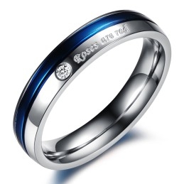 Anillo De Titanio Blanco Y Azul Con Diamantes De Alta Calidad Para Amantes.