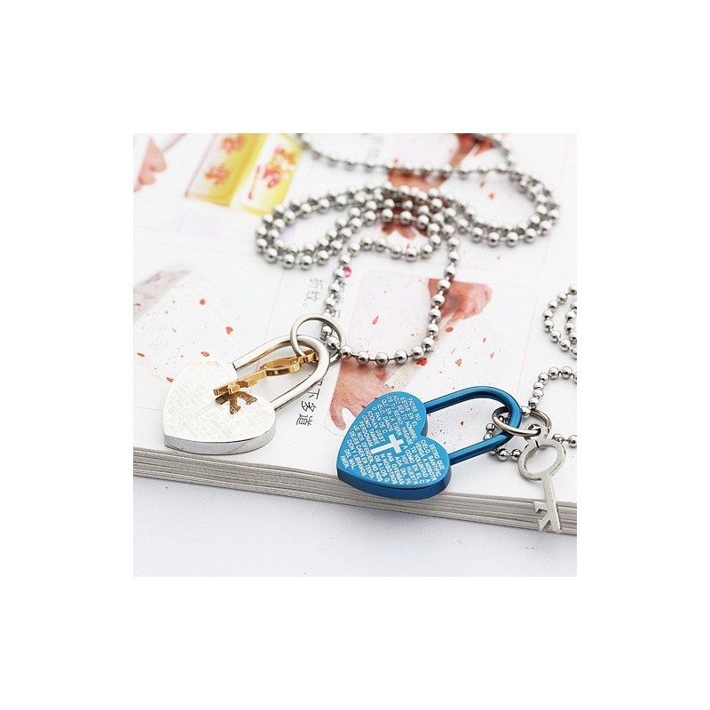 Collares Y Colgantes De Titanio Con Forma De Corazón, Con Candado Y Llave De Amor De La Biblia De Moda Collares Y Colgantes De Titanio Con Forma De Corazón, Con Candado Y Llave De Amor De La Biblia De Moda