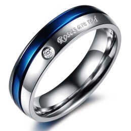 Anillo De Titanio Blanco Y Azul Con Diamantes De Alta Calidad Para Amantes.