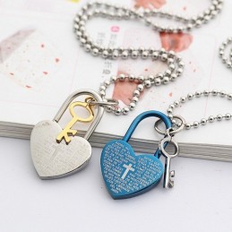 Collares Y Colgantes De Titanio Con Forma De Corazón, Con Candado Y Llave De Amor De La Biblia De Moda