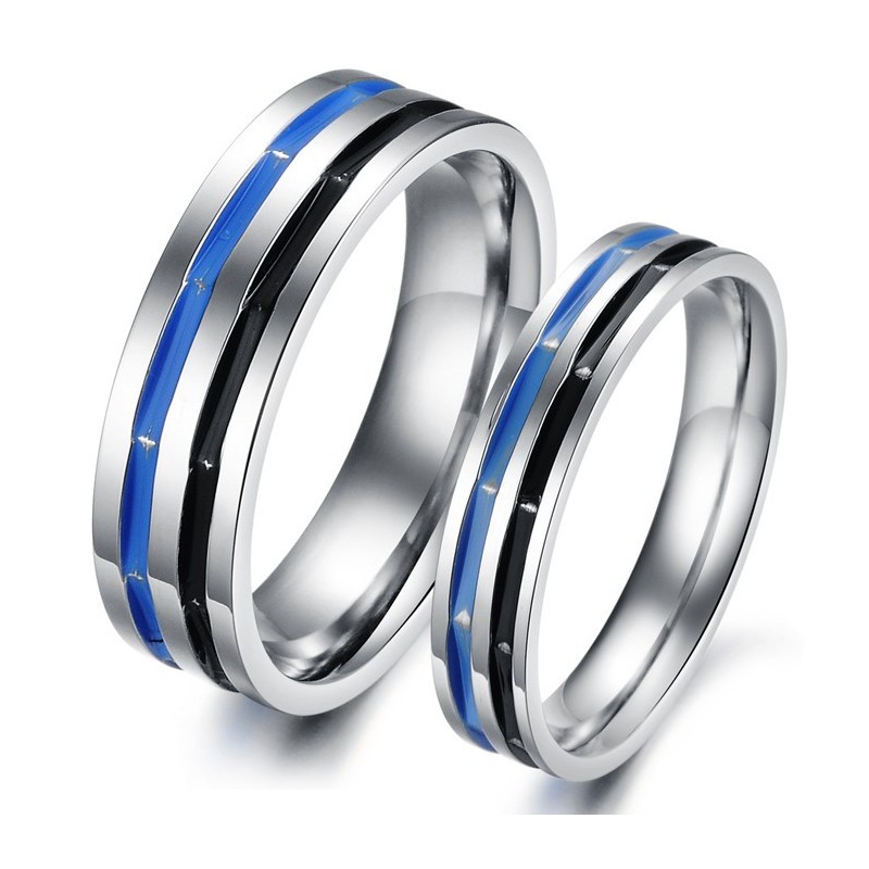 Anillo De Titanio Azul-Negro Fácil De Usar Para Parejas