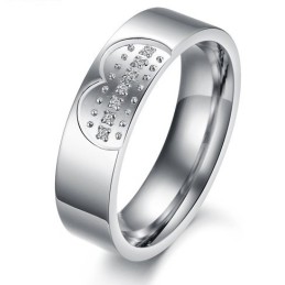Anillo De Titanio De Alta Calidad Con Forma De Corazón Y Diamantes De Imitación Para Enamorados.