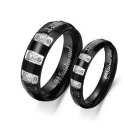 Anillo De Titanio Negro Con Incrustaciones De Diamantes De Imitación Para Amantes.