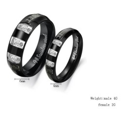 Anillo De Titanio Negro Con Incrustaciones De Diamantes De Imitación Para Amantes.
