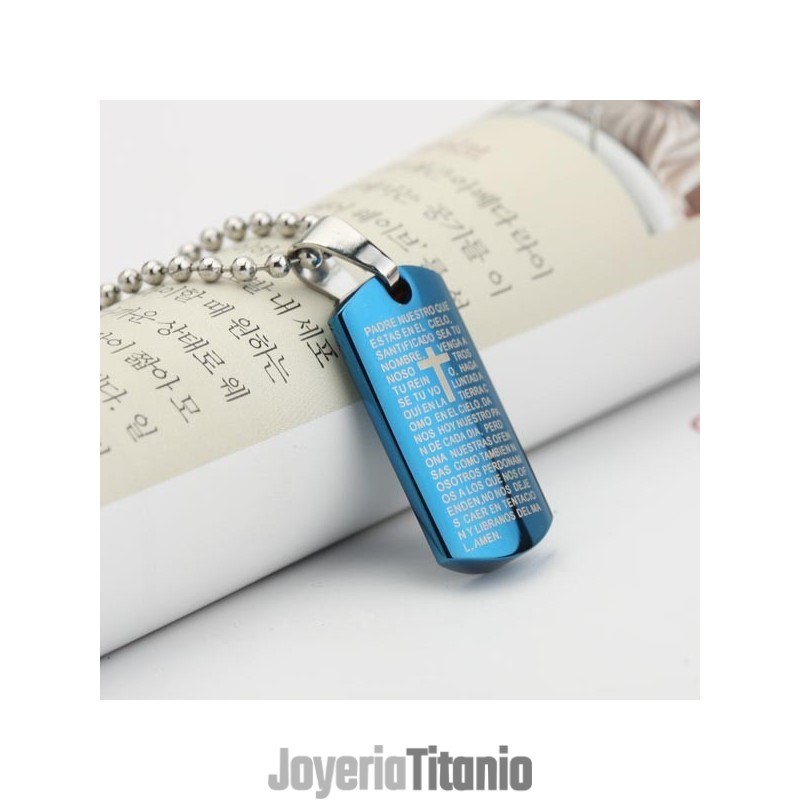 Collar Con Colgante De Acero De Titanio Y Cruz Bíblica Azul Cielo Para Hombre