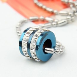 Anillo Azul De Moda Con Colgante Y Collar De Titanio Y Diamantes