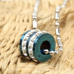 Anillo Azul De Moda Con Colgante Y Collar De Titanio Y Diamantes