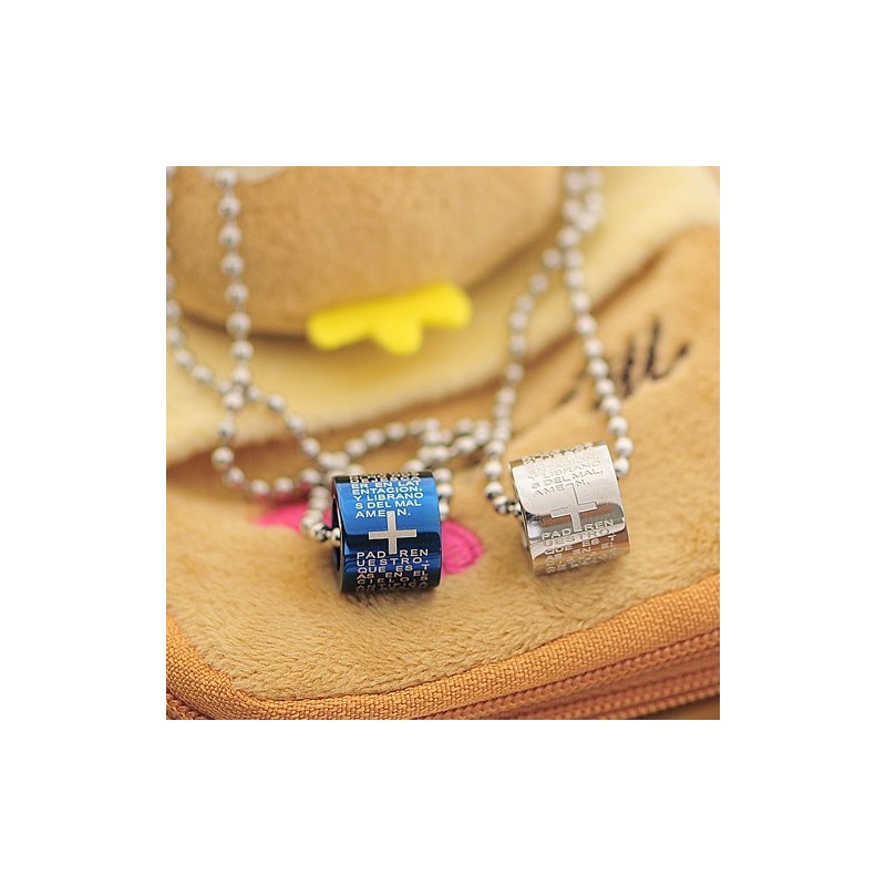 Collar Y Colgante De Titanio Con La Biblia En Estilo Romántico Azul (Un Par)