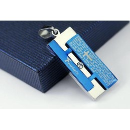 Colgante Y Collar Rectangular Con La Biblia Y La Cruz Azul De Man