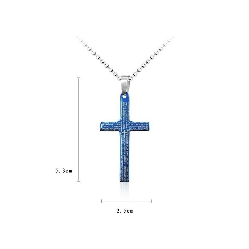Exquisito Colgante Y Collar Con Cruz Bíblica Azul Para Hombre