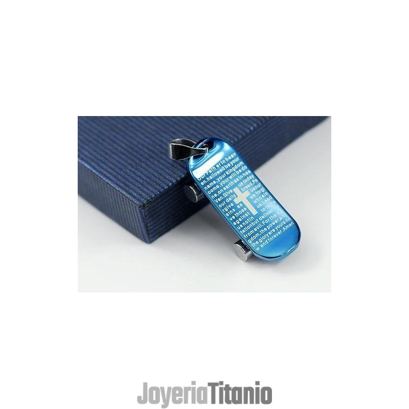 Colgante Y Collar Con Diseño De Monopatín De La Biblia Con La Cruz Azul De Man Colgante Y Collar Con Diseño De Monopatín De La Biblia Con La Cruz Azul De Man