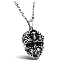 Collar De Titanio Con Calavera Masculina De Calidad Superior