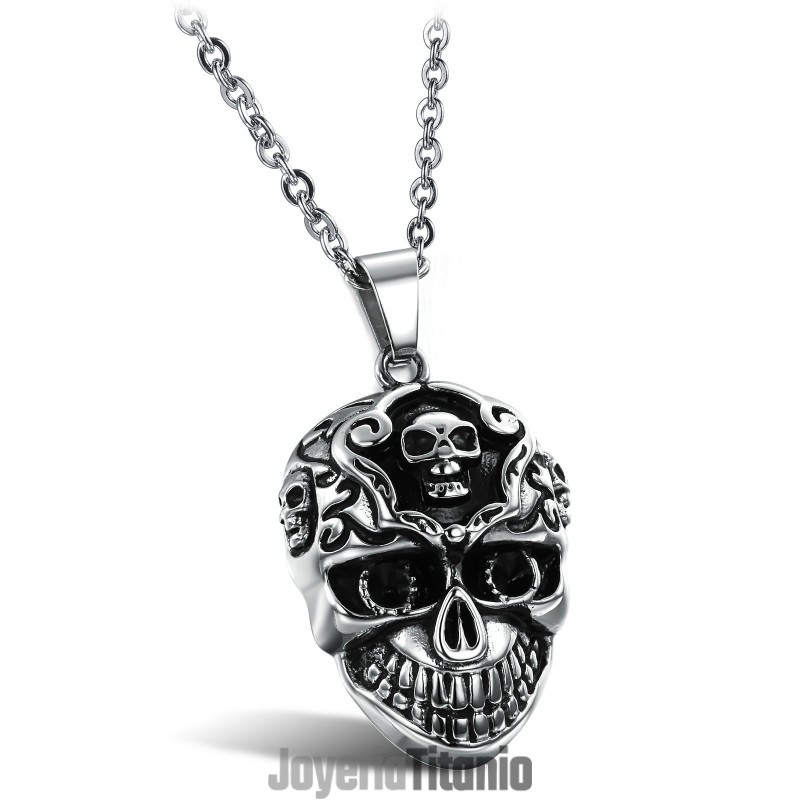 Collar De Titanio Con Calavera Masculina De Calidad Superior