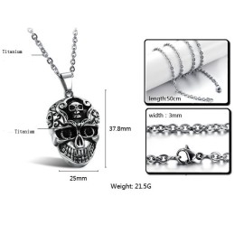 Collar De Titanio Con Calavera Masculina De Calidad Superior