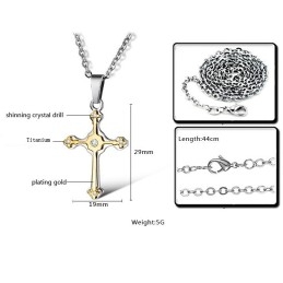 Collar De Titanio Con Cruz Femenina Fácil De Usar Y Diamantes De Imitación