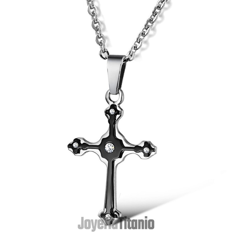 Collar De Titanio Con Cruz Femenina De Excelente Calidad Y Diamantes De Imitación.