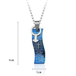 Colgante Y Collar De Titanio Con Cruz Bíblica De Estilo Azul Con Símbolos Para Hombre