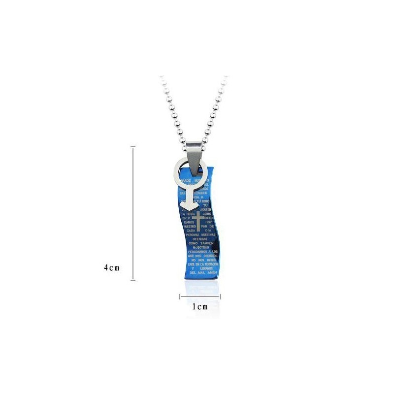 Colgante Y Collar De Titanio Con Cruz Bíblica De Estilo Azul Con Símbolos Para Hombre