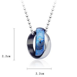 Colgante Y Collar De Titanio Con Anillos Bíblicos De Cruz Azul Y Plateada